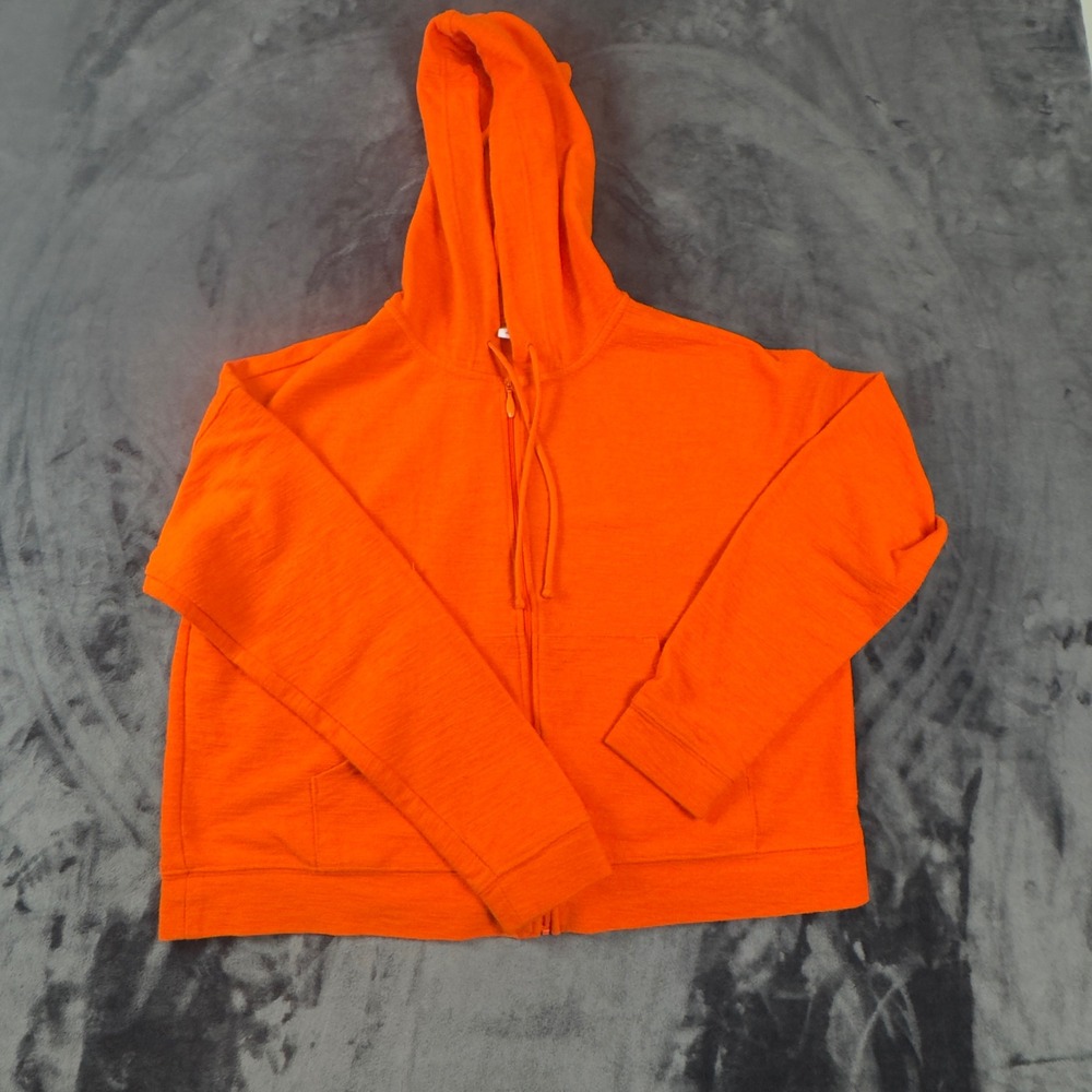 Old Navy Full Zip Hoodie Womens Medium Orange Slub Knit Fleece Sweatshirt